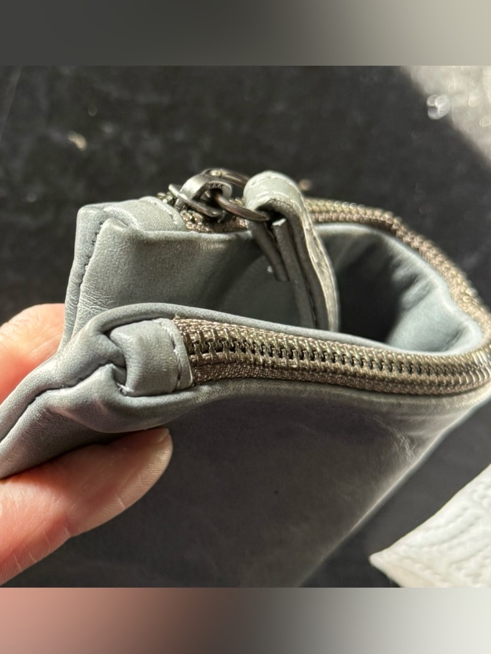 Rough & Tumble Clutch in Storm. Zinc-laquered linen with older style blue label - Picture 5 of 9